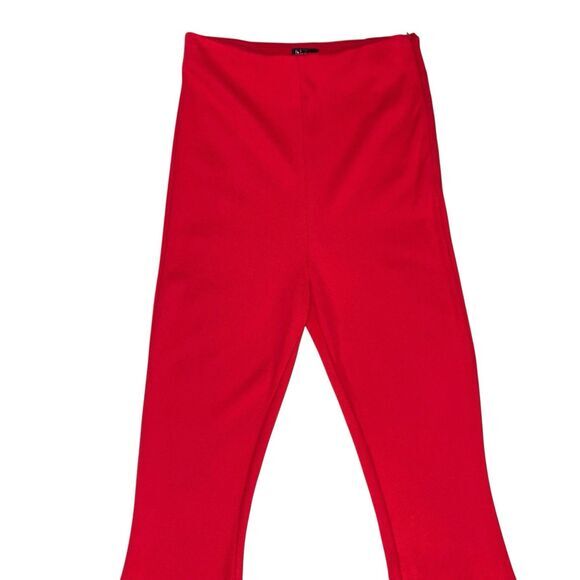 NBD Flare Pants Womens S Red Rose Shirley Temple High Rise Asymmetrical flared - Picture 3 of 15